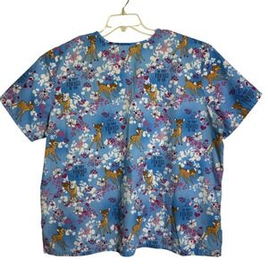 Disney Bambi Scrub Top Womens 2X Turquoise Blue Fawned Of You V-Neck BA17A970